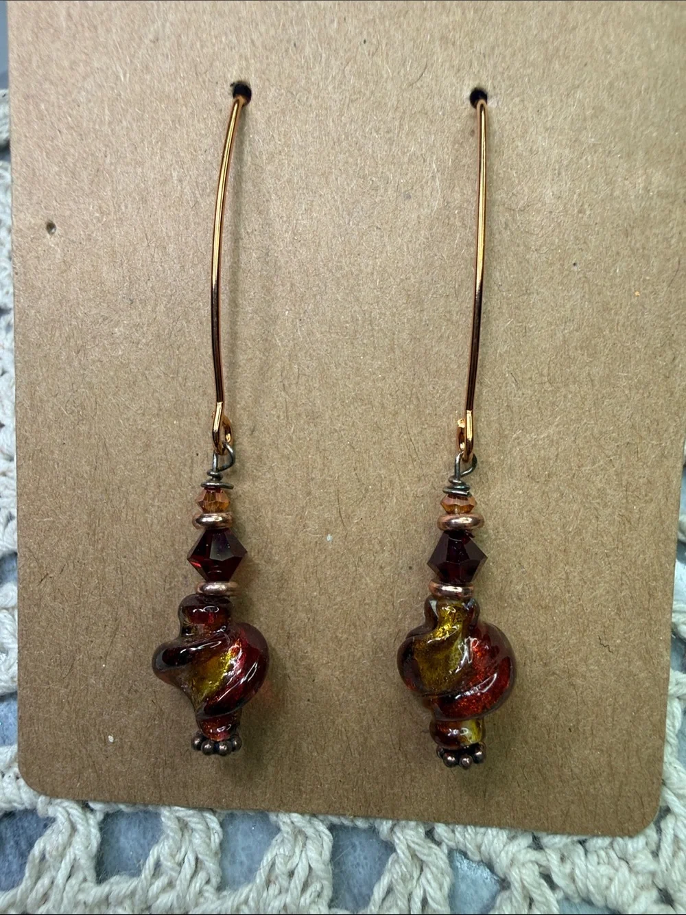 Handcrafted Red and Gold Glass Drop Earrings